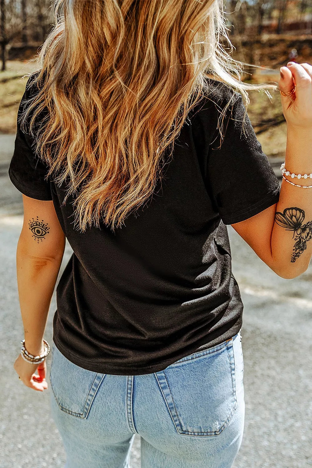 Rhinestone Skull Graphic Crew Neck T Shirt