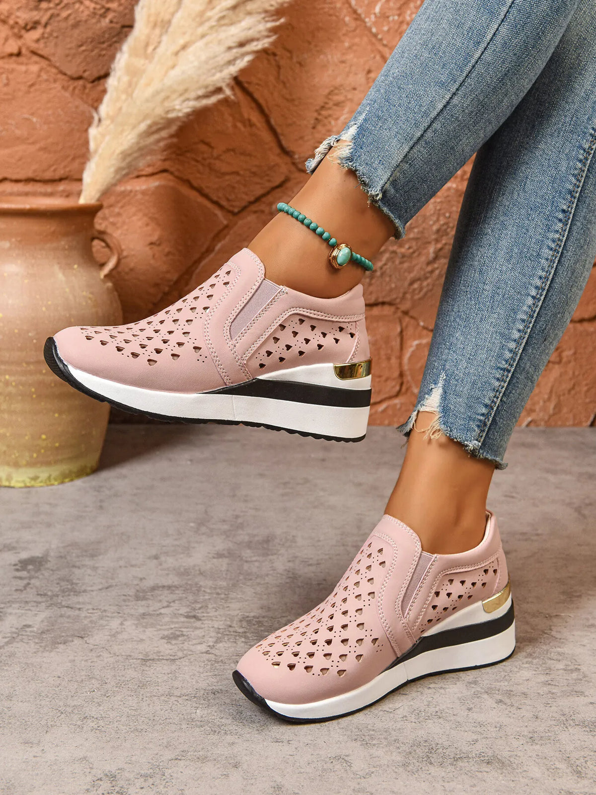 Breathable Cutout Wedge Sneakers