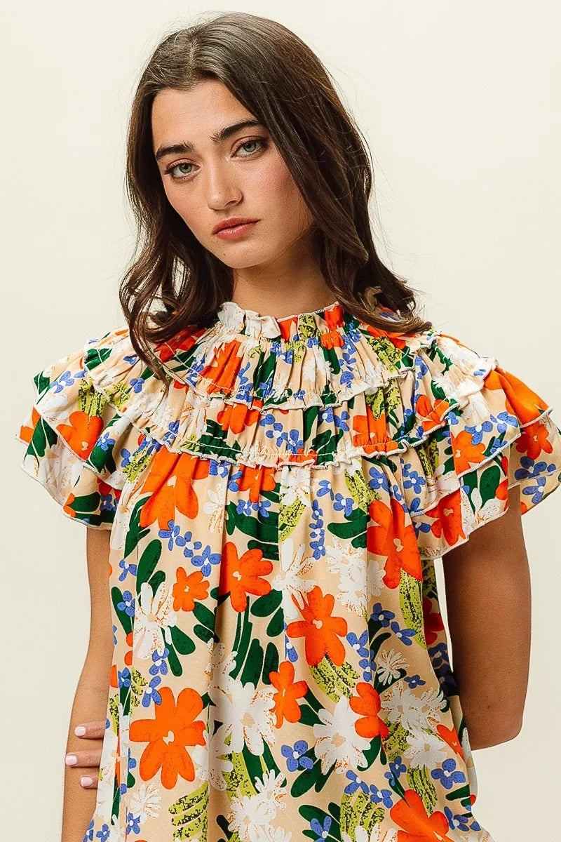 BiBi Multi Color Floral Print Woven Top