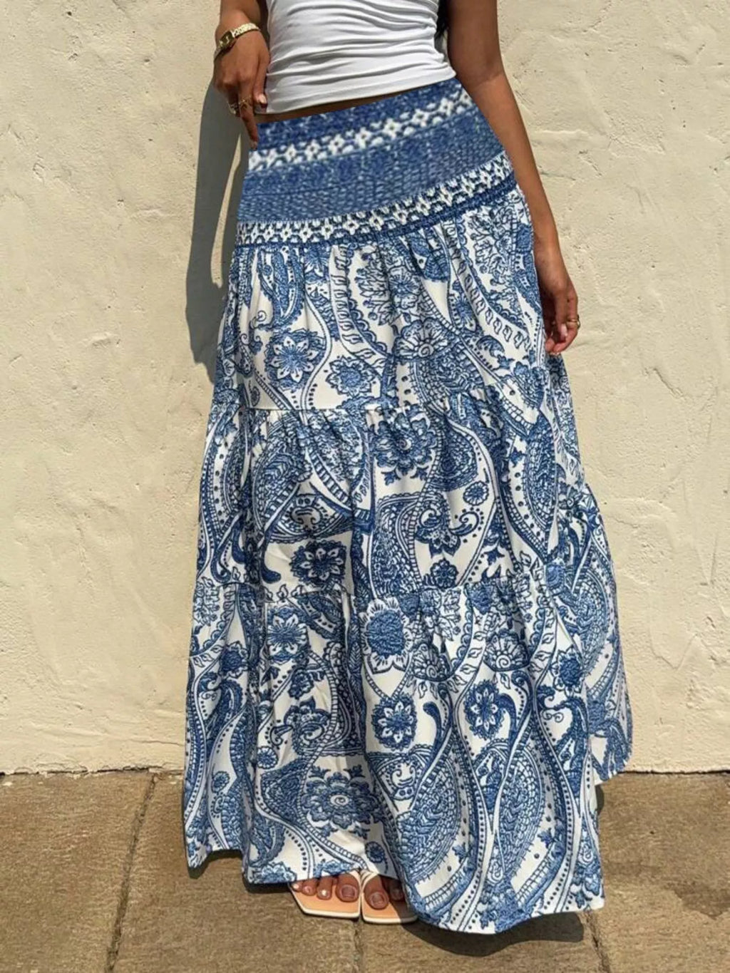 Printed High Waist Maxi Skirt