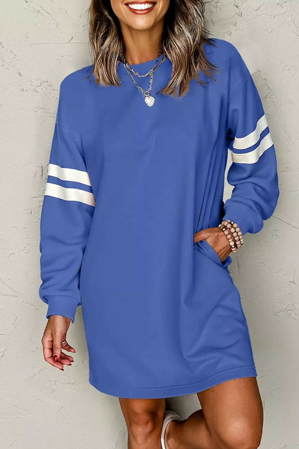 Stripe Long Sleeve Casual Sweatshirt Dress