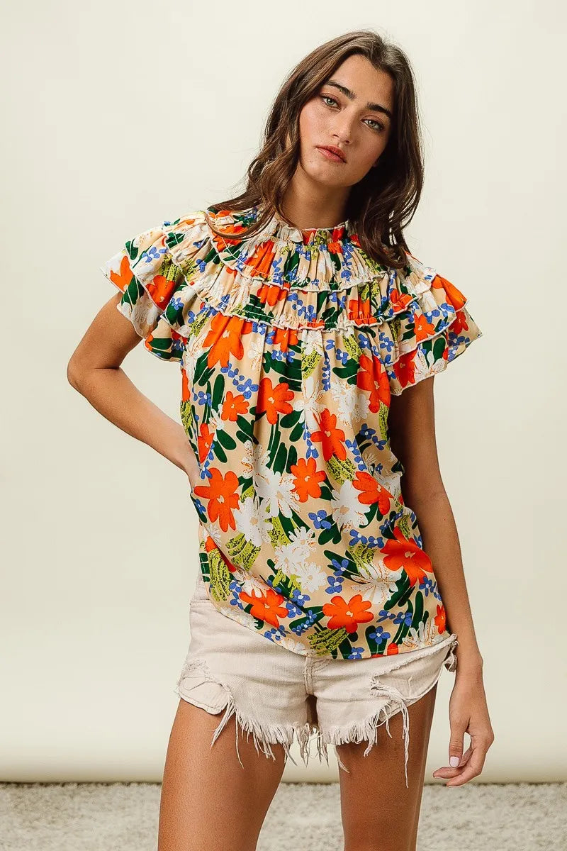 BiBi Multi Color Floral Print Woven Top