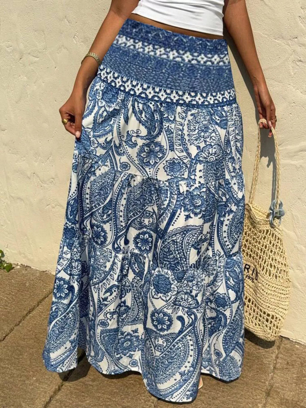 Printed High Waist Maxi Skirt