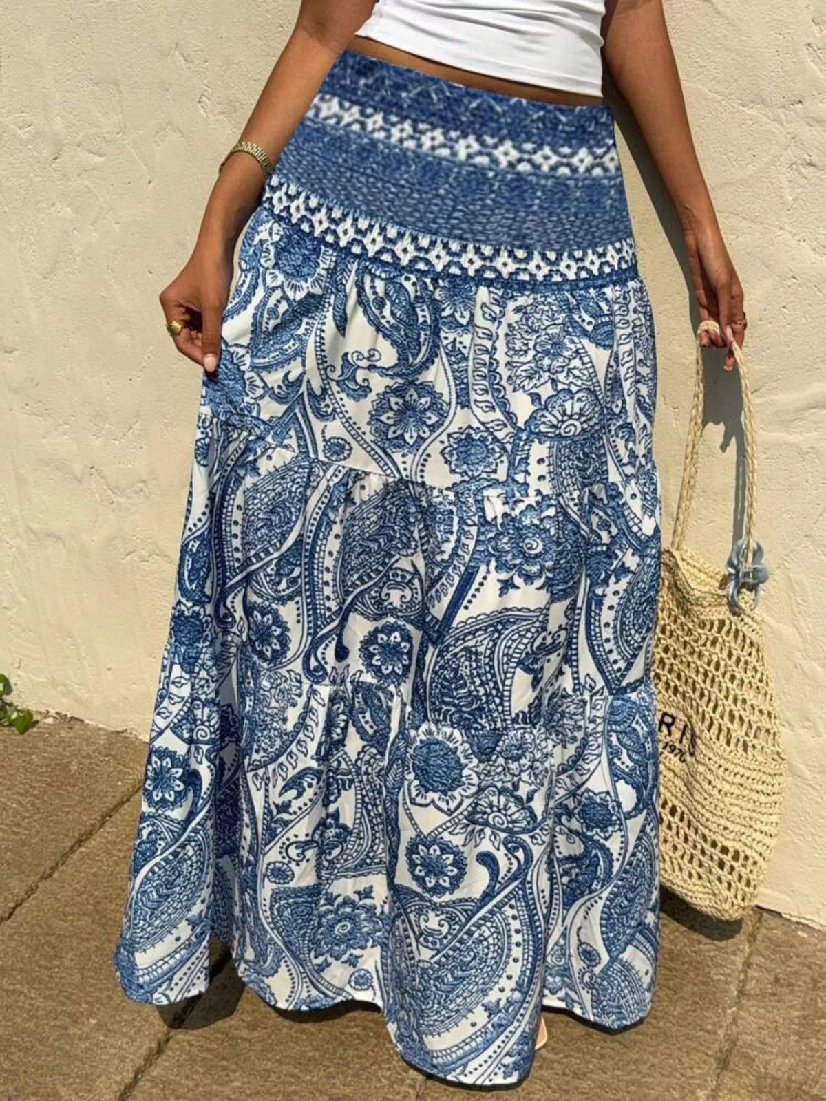 Printed High Waist Maxi Skirt