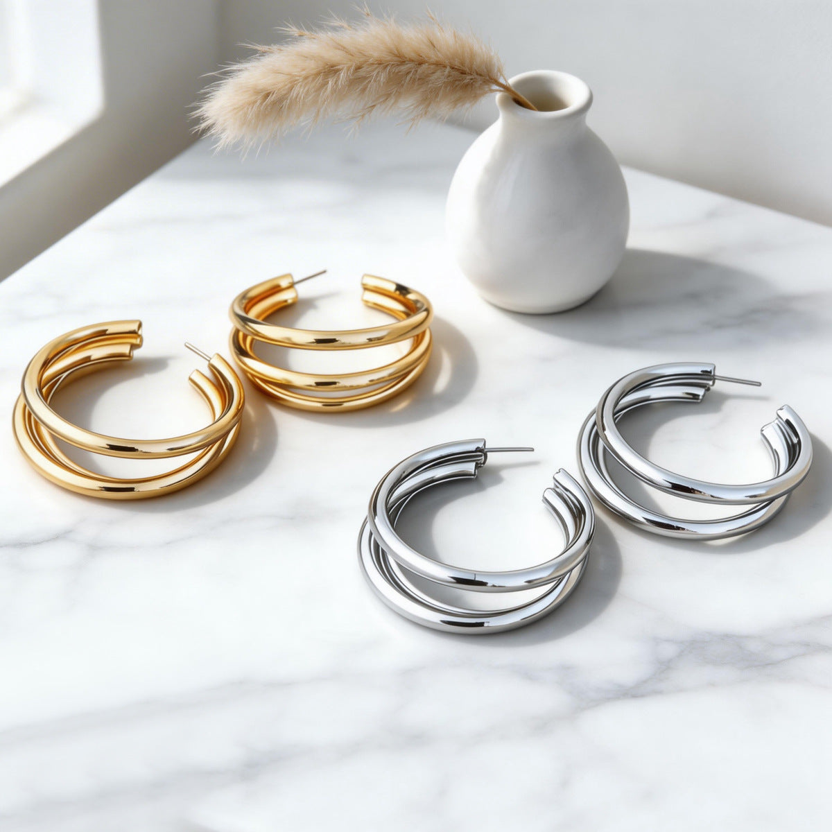 Metal Minimalist Round Earrings