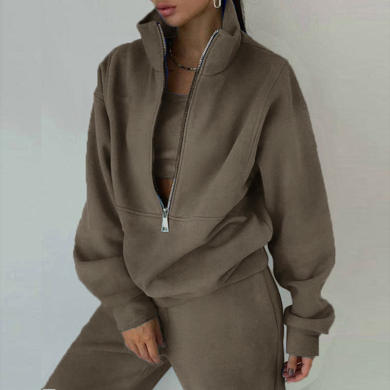 Women's 2-Piece Zip Neck Long Sleeve Sweatshirt & Slim Fit Pants Set