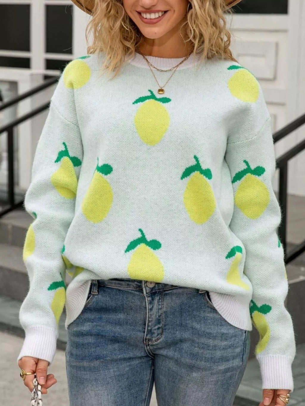 Lemon Crew Neck Round Neck Sweater