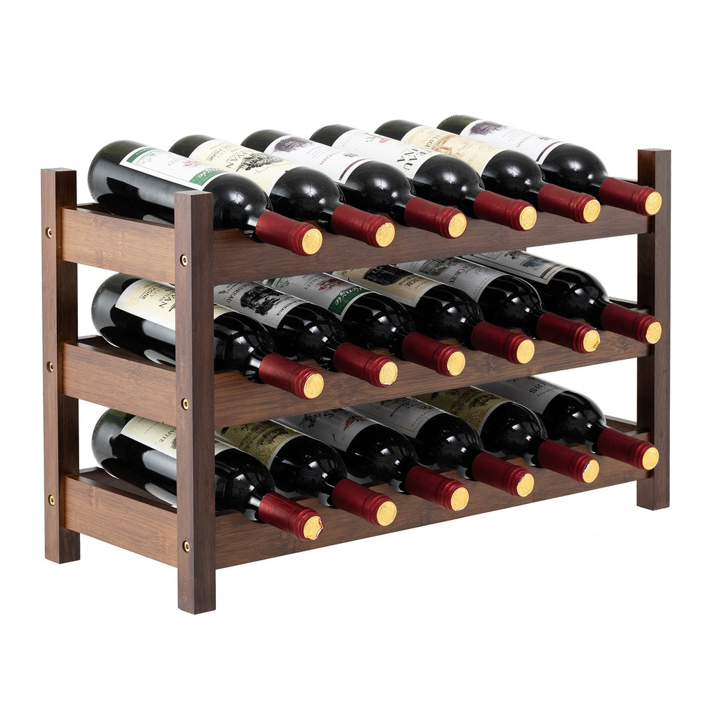 3-Tier Bamboo Freestanding Countertop Wine Bottle Organizer