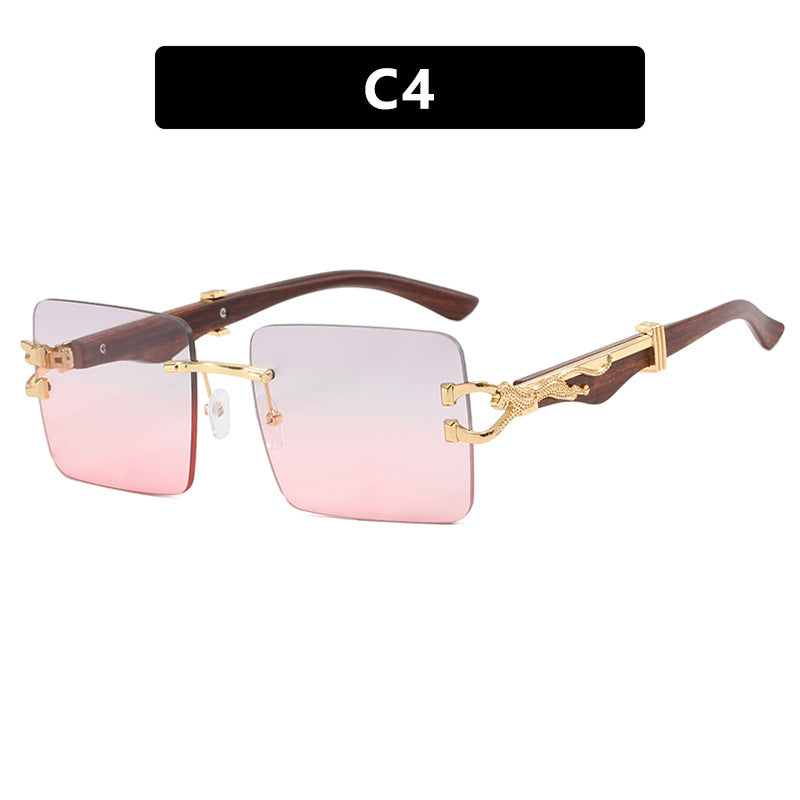Wooden frameless square UV resistant high-end sunglasses, internet famous Instagram leopard slimming sunglasses