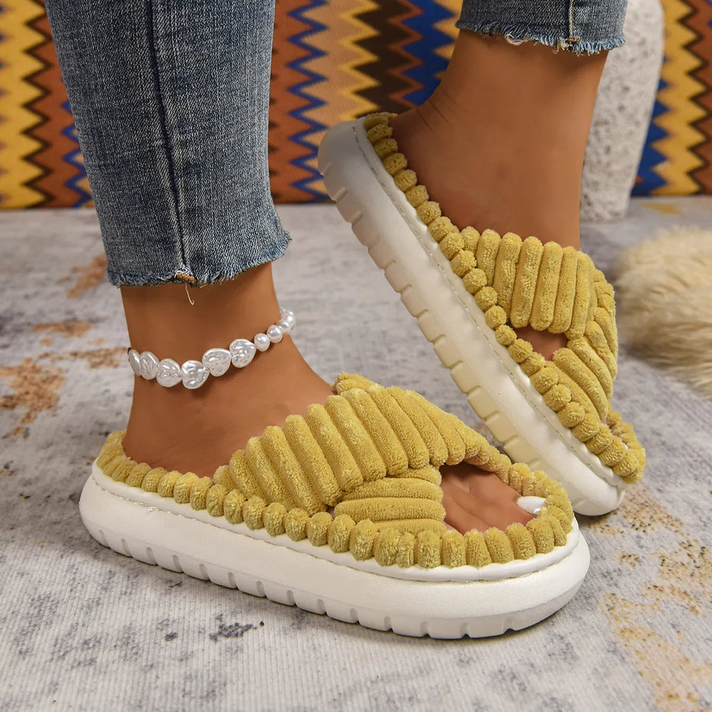 Crisscross Open Toe Platform Slippers