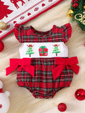 Children's Christmas Plaid Ruffle Sleeve One-Piece