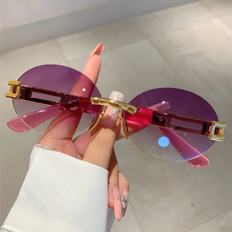 Frameless oval anti purple line sunglasses and sunglasses
