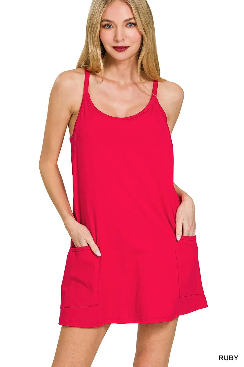 Zenana Cami Mini Dress with Built-in Romper Liner