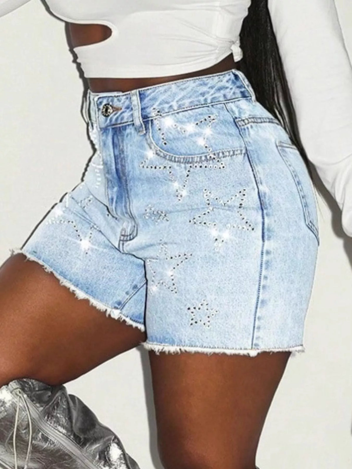 Star Raw Hem Denim Shorts