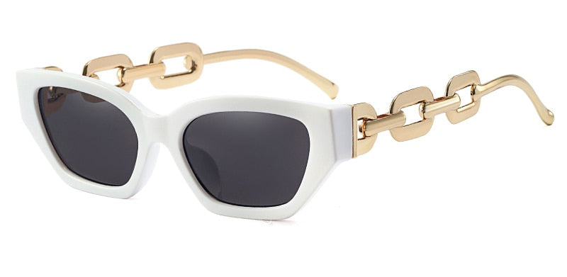 Vintage sunglasses women square fashion chain ladies sun glasses cat eye uv400 gold black female accessories