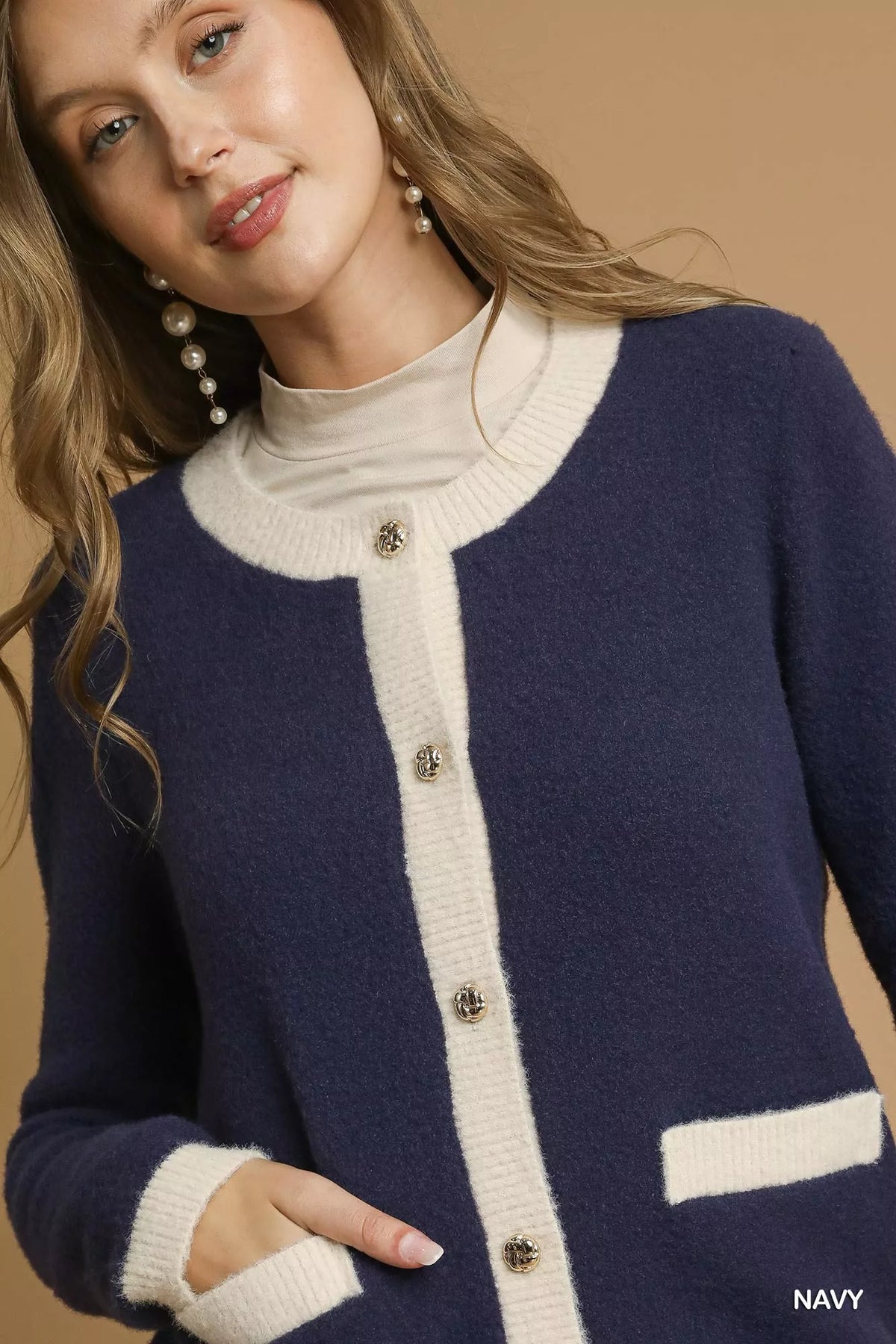 Umgee Two-Tone Button Front Cardigan