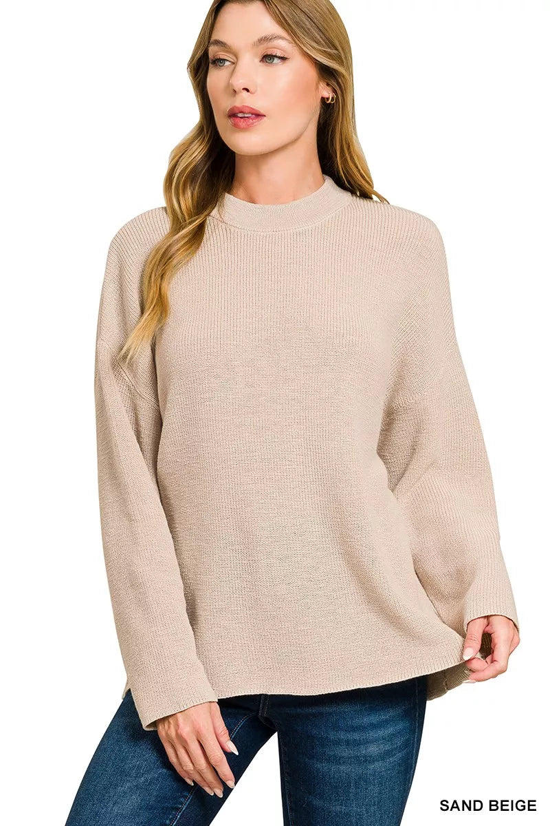 Zenana Round Neck Knit Top and Shorts Sweater Set