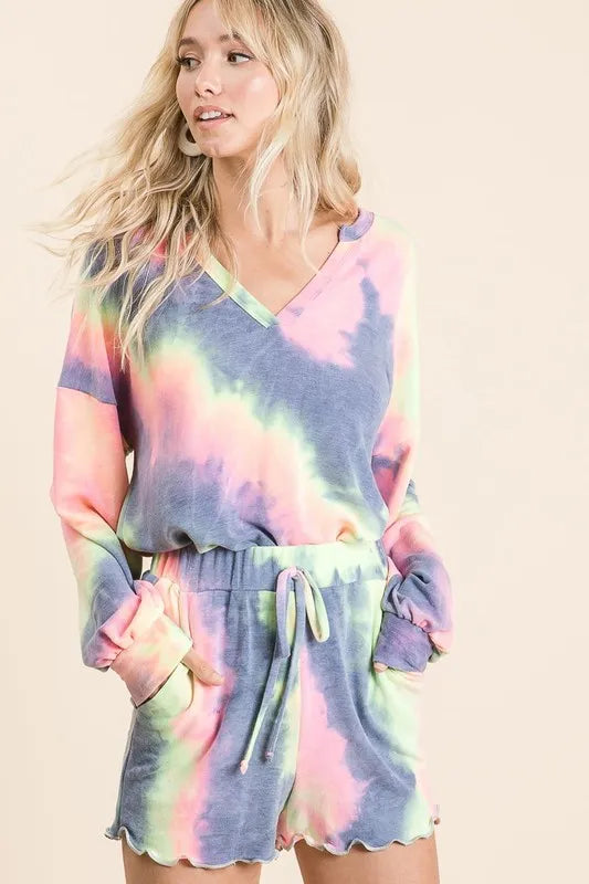 BiBi Tie Dye French Terry Top and Shorts Set