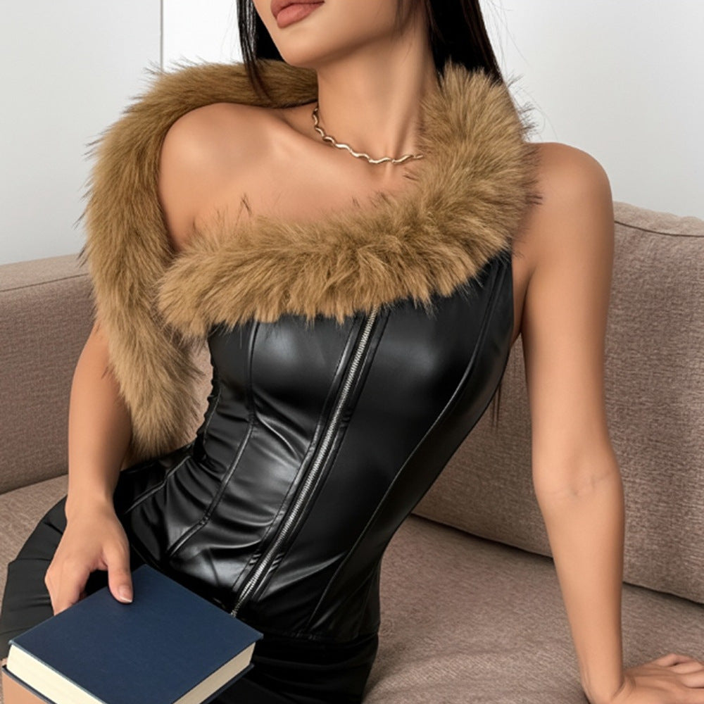 PU leather chest wrapped fishbone corset