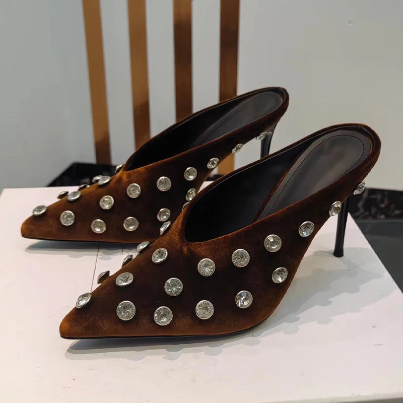 Suede Half Head Slipper High-Heel Wedding Genuine Leather Summer Stiletto Heel Women Shoes
