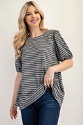 Celeste Full Size Gingham Print Top With Puff Sleeves Plus Size