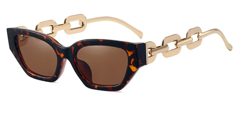 Vintage sunglasses women square fashion chain ladies sun glasses cat eye uv400 gold black female accessories