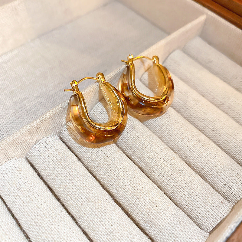 Vintage Brown Resin Round Stud Earrings