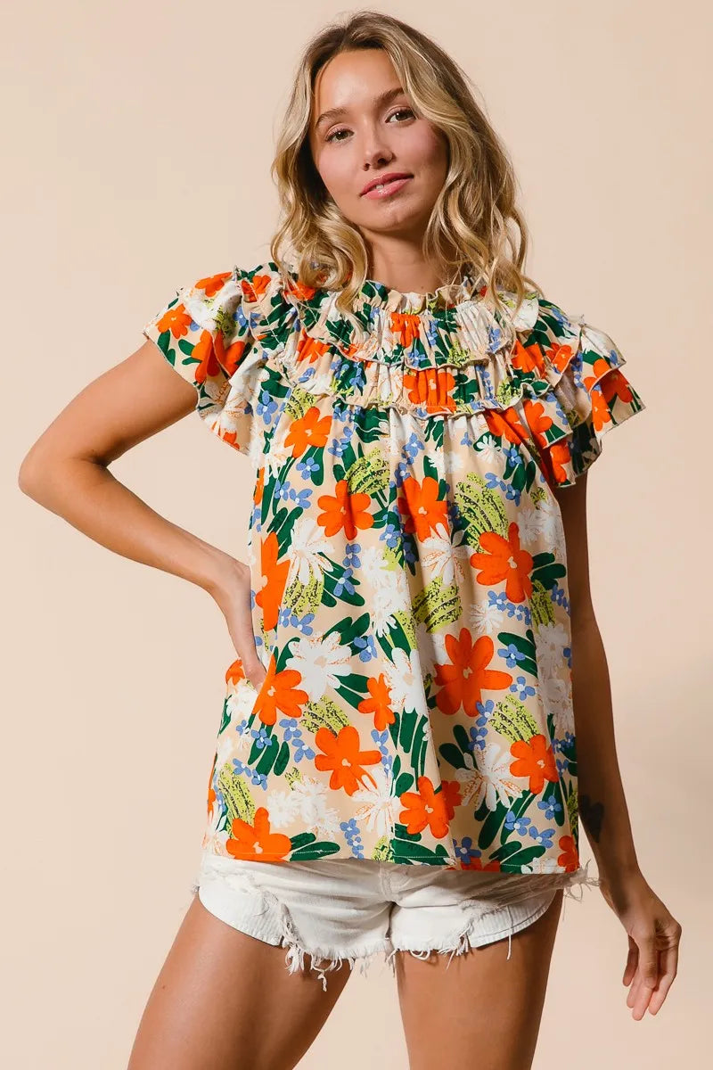 BiBi Multi Color Floral Print Woven Top