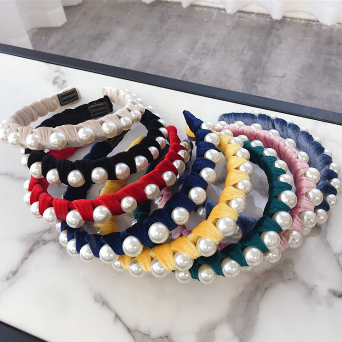 Large Pearl Hair Hoop Women's Beaded Wide Edge Hair Clip Fabric Wide Edge Head Band
