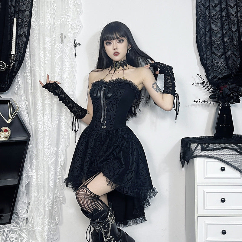 Butterfly Lace Corset Bodysuit Dress Dark Style  Train Mini Dress for Women