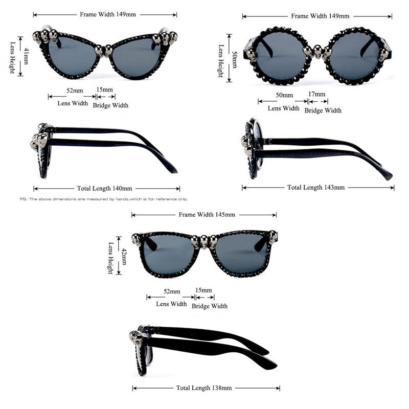 Gothic Skull Sunglasses Halloween Christmas Cat Eye Crystal Punk Sun Glasses