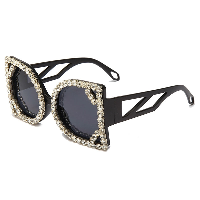 Luxury Diamond-studded Sunglasses Fashion D-shaped Big Frame Sun glasses Female Diamond Gorgeous Sunglass
