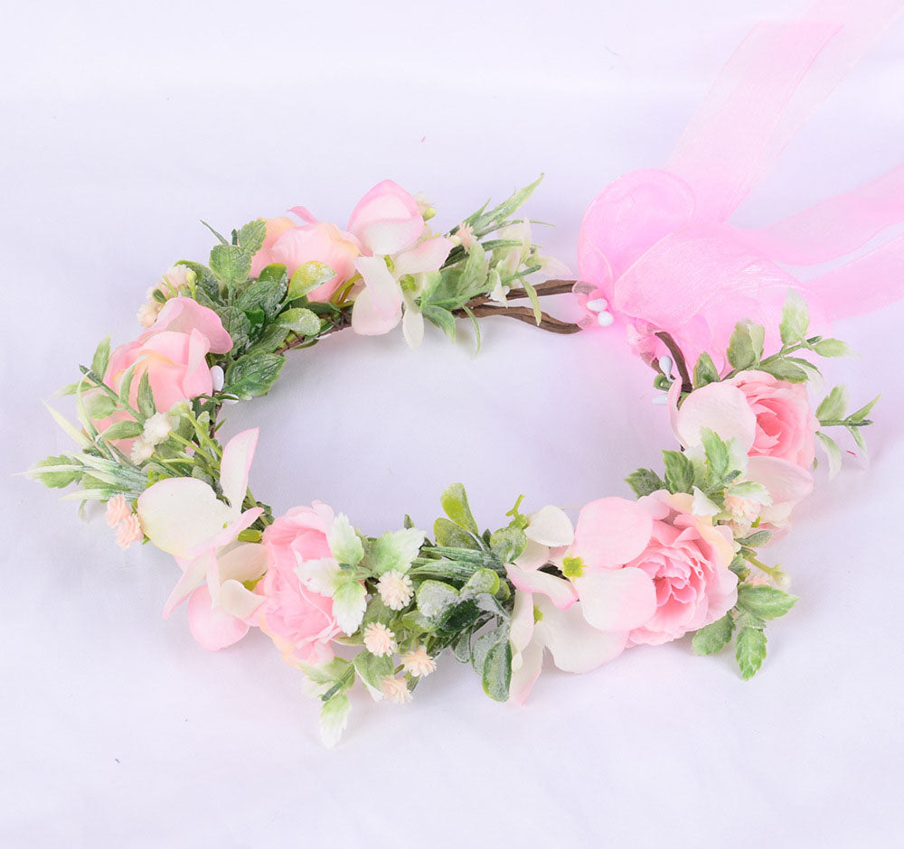 Spring flower wreath, fresh simulation flower headdress, green plants, flowers, crown, bride's vacation, wedding headdress, flow
