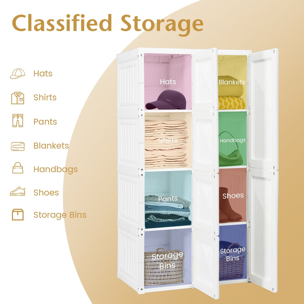 Foldable Armoire Wardrobe Closet with 8 Cubby Storage