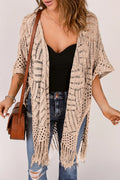 Openwork Open Front Cardigan with Fringes