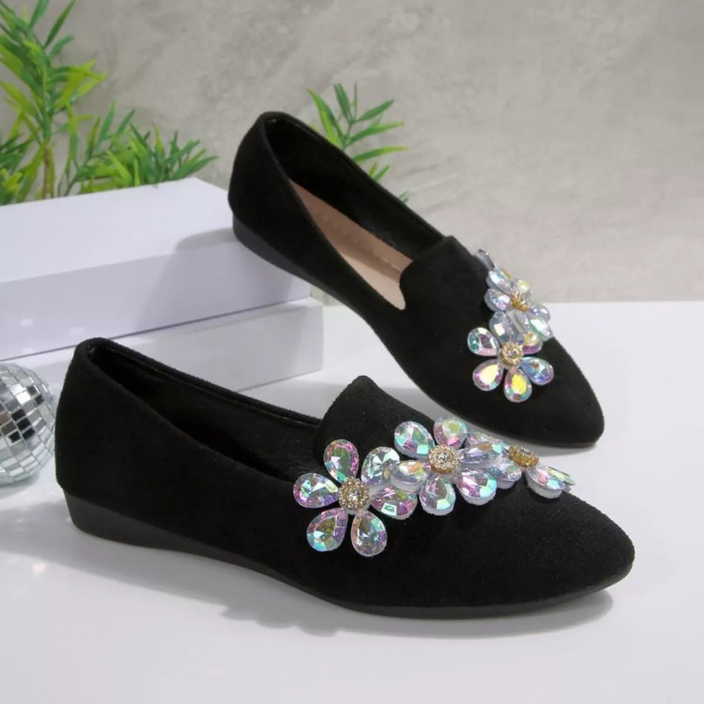 Rhinestone Point Toe Flats Slip-Ons