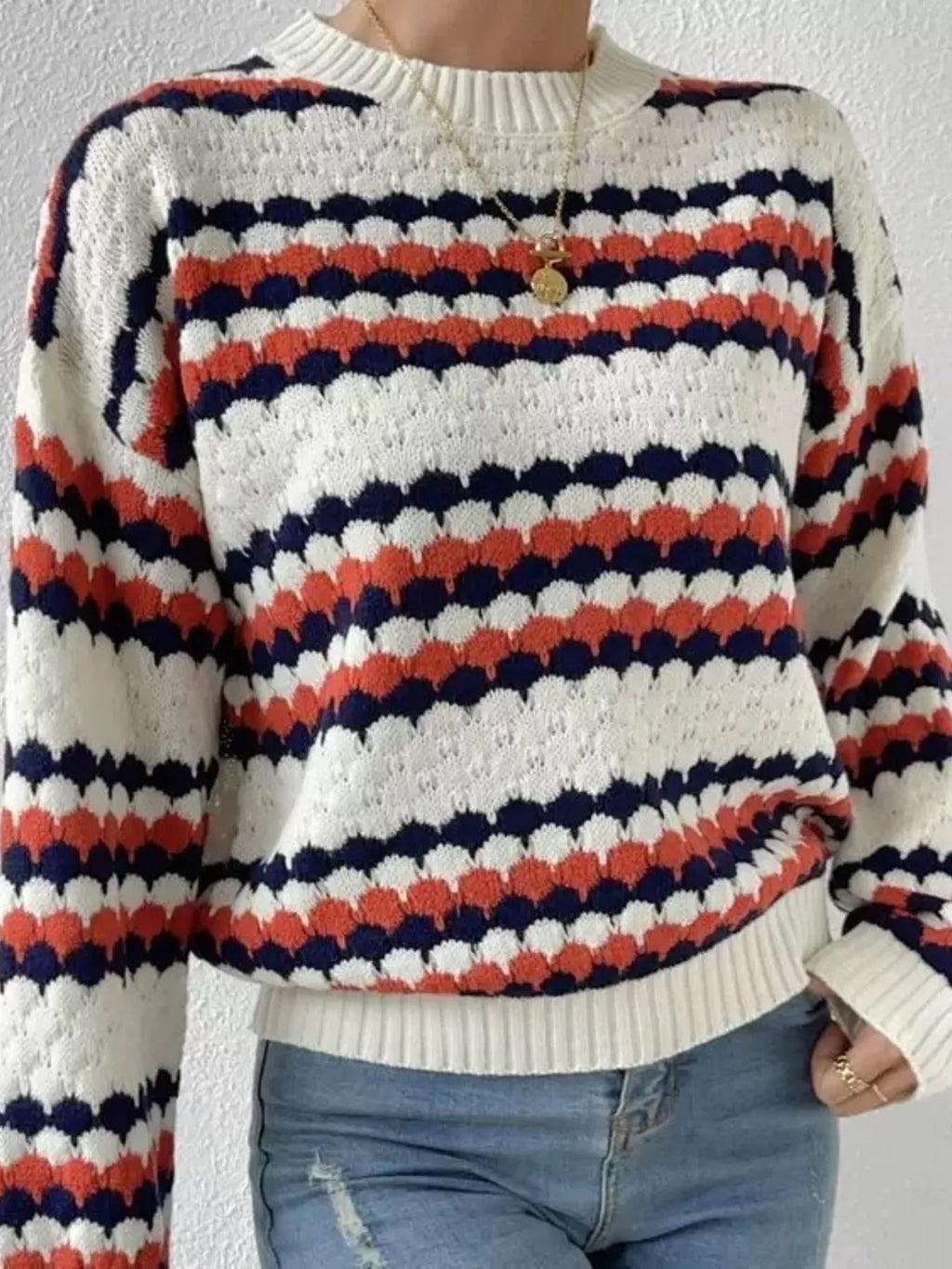 Striped Pattern Round Neck Sweater