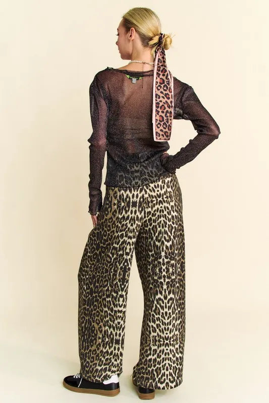 Davi & Dani Glitter Mesh Lettuce Hem Long Sleeve Top