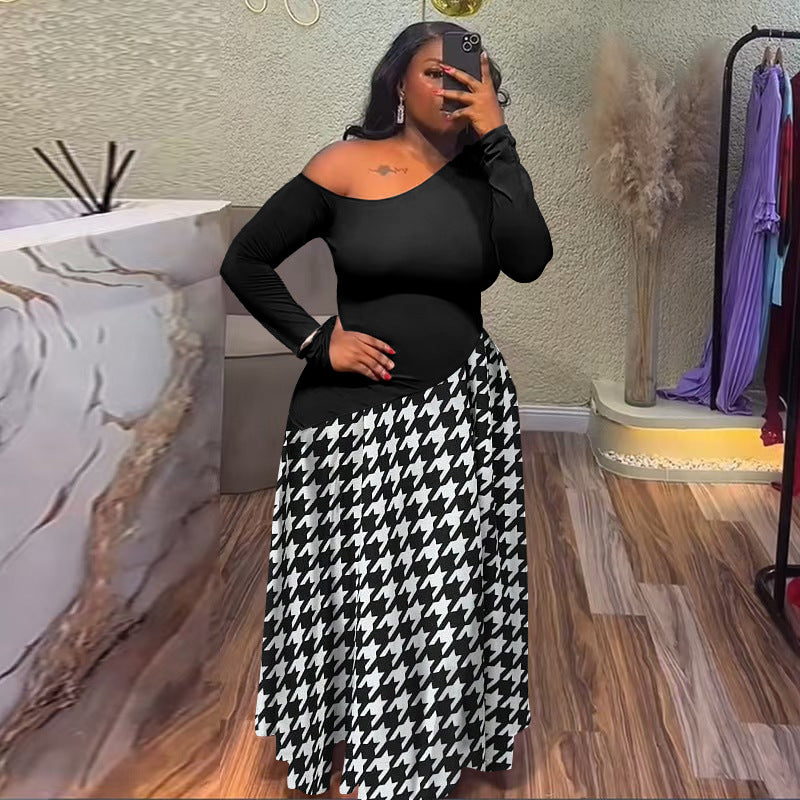 Womens Elegant Slim-Fit Patchwork Printed Maxi Dress With A Sexy Design