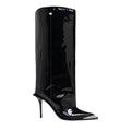 Women's large straight leg boots with metal iron toe medium length large size square toe high-heeled boots