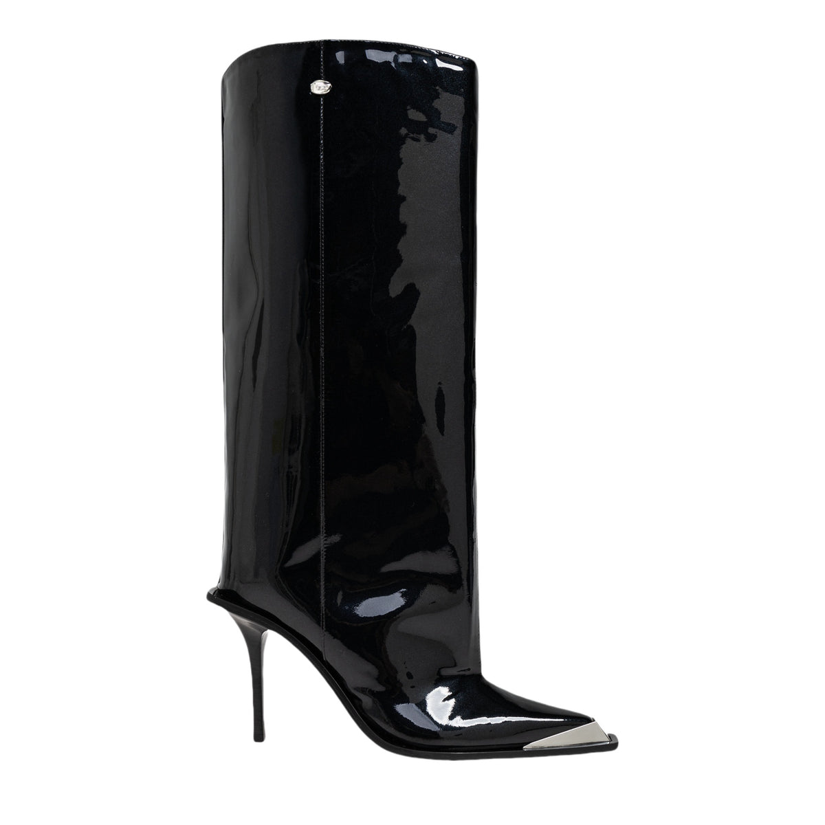 Women's large straight leg boots with metal iron toe medium length large size square toe high-heeled boots