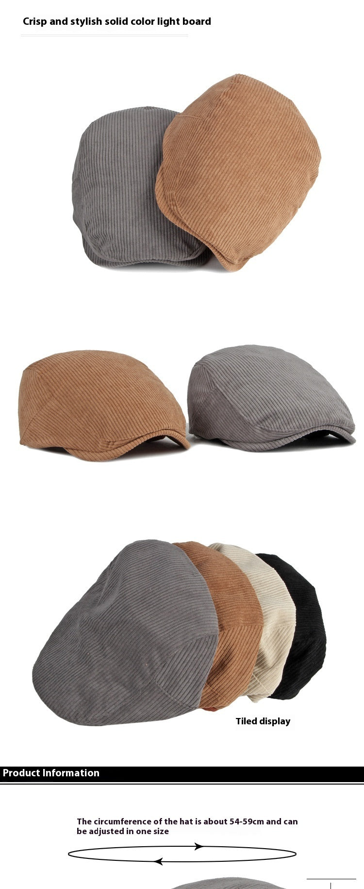 Corduroy British Retro Forward Beret Children