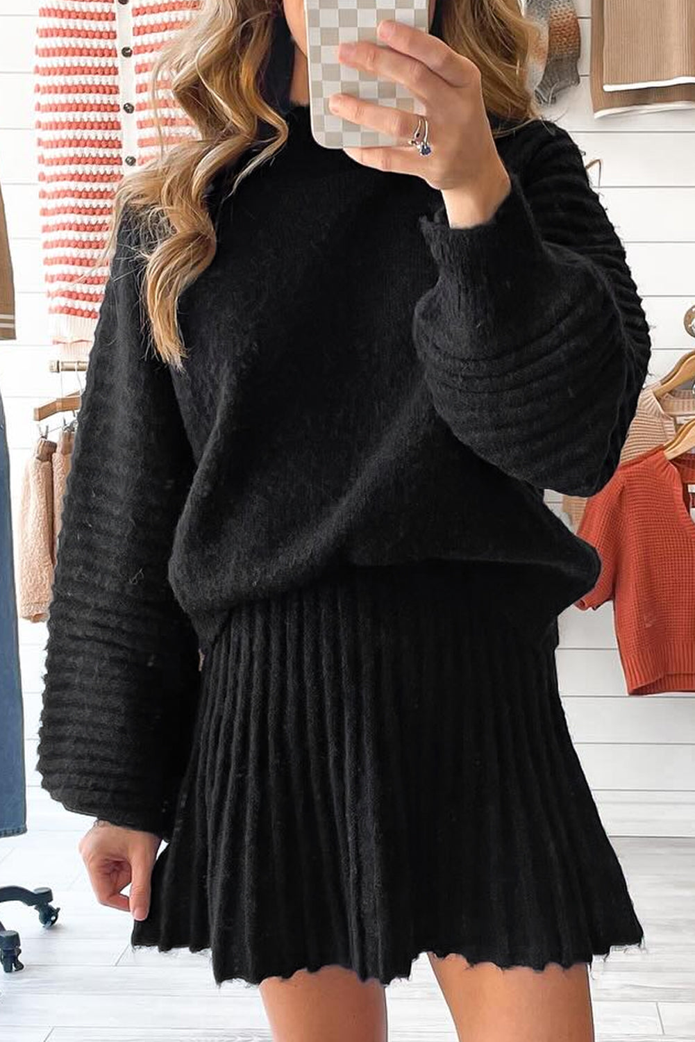 Cozy Knit Sweater & Pleated Skirt Set