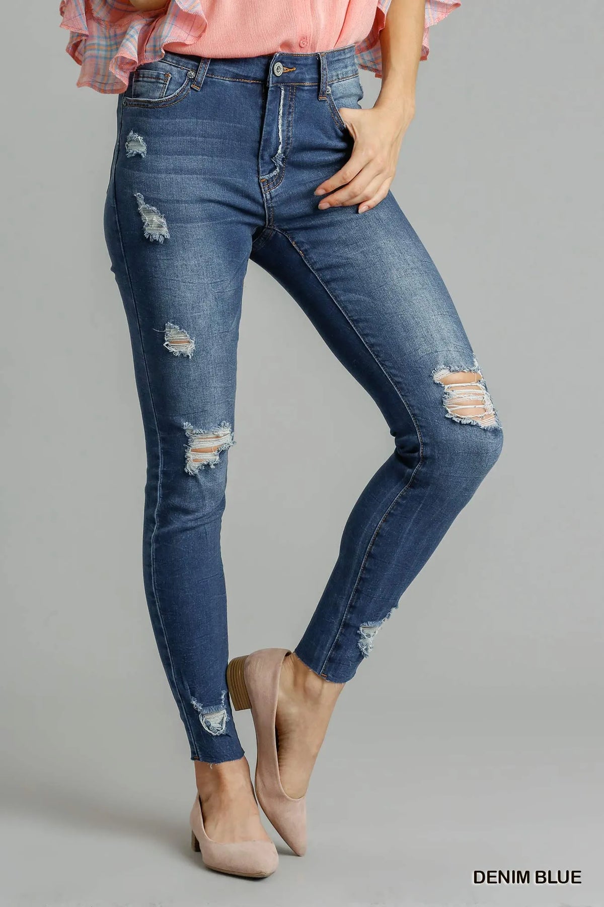 Umgee Distressed Skinny Jeans with Pockets-0
