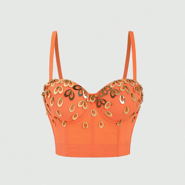 Hot Sale Luxury Sexy Design Beading Corset Crop Tops for Women Solid Camis
