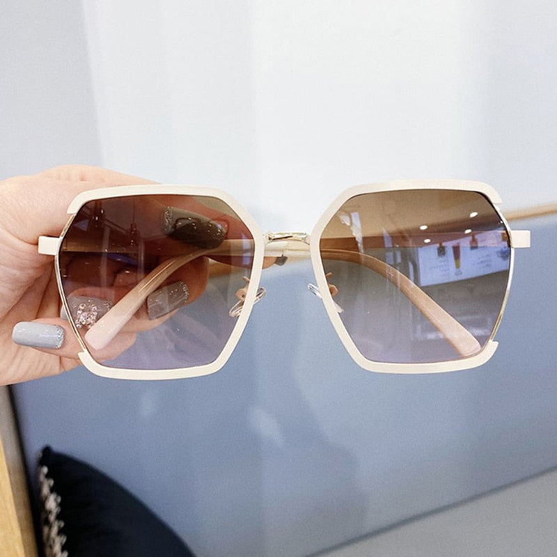 Korean Version Ins Polygonal Sunglasses Creative Two-Color Electroplating Irregular Glasses Anti-Ultraviolet Sunglasses
