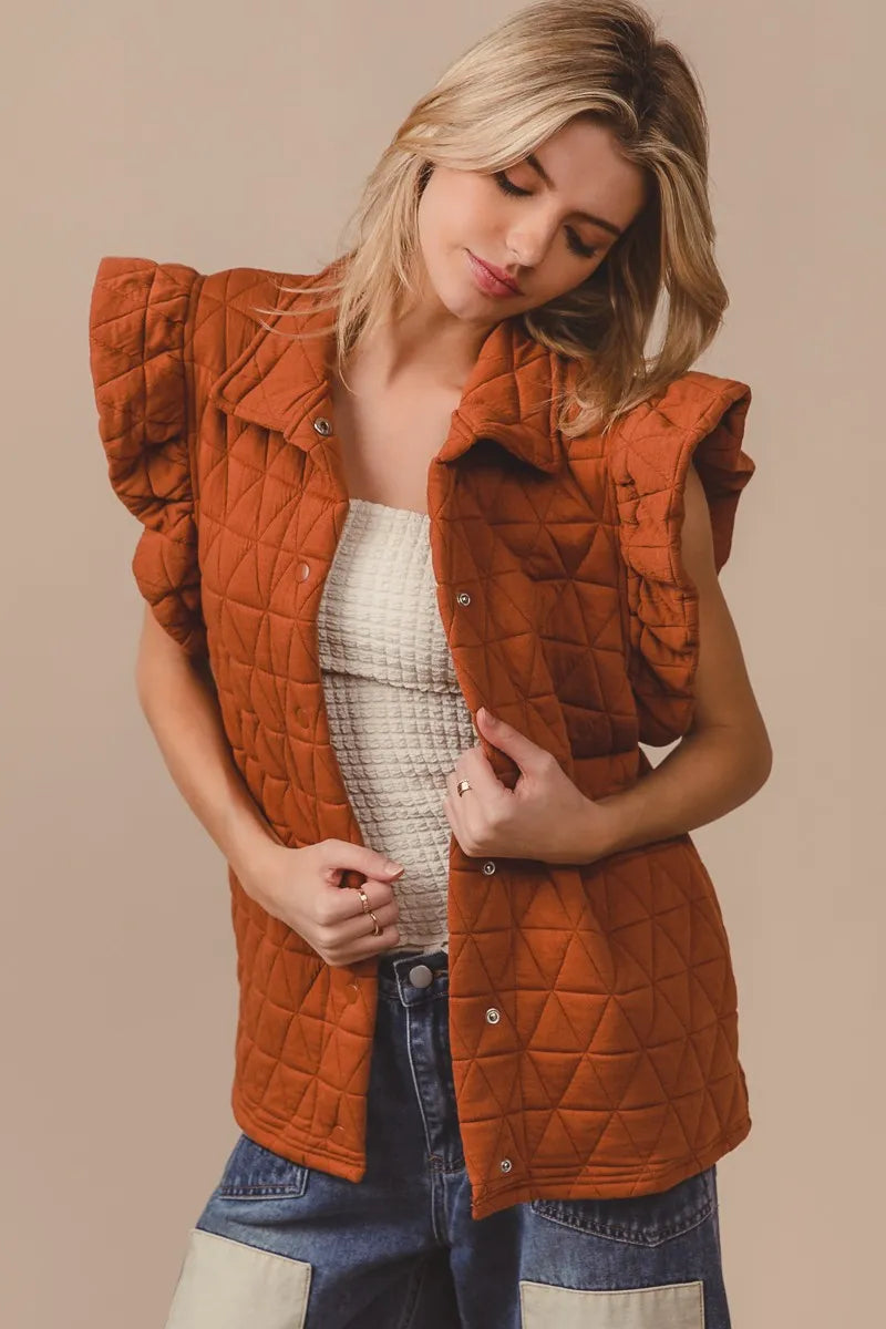 BiBi Quilting Knit Ruffle Sleeve Vest