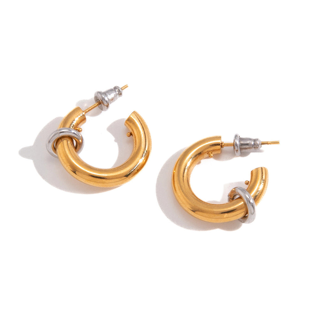 Two Tone Stainless Steel C Hoop Earrings