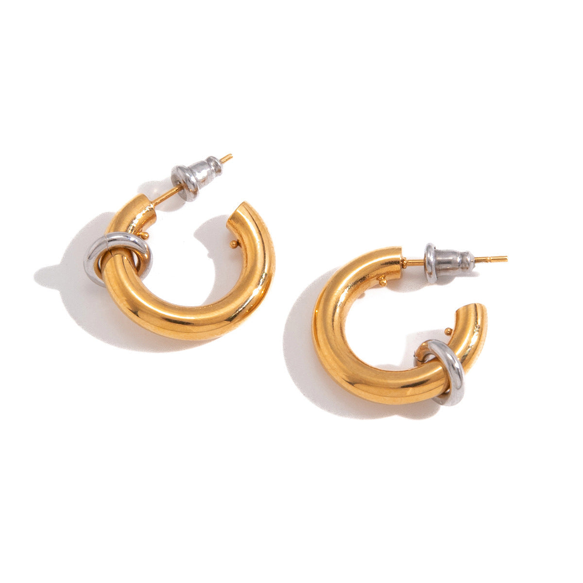 Two Tone Stainless Steel C Hoop Earrings
