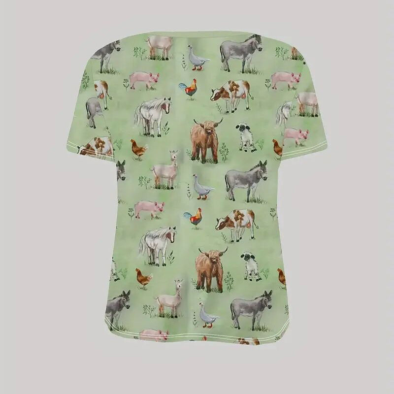 Round Neck All-Over Animal Print Short Sleeve Tee